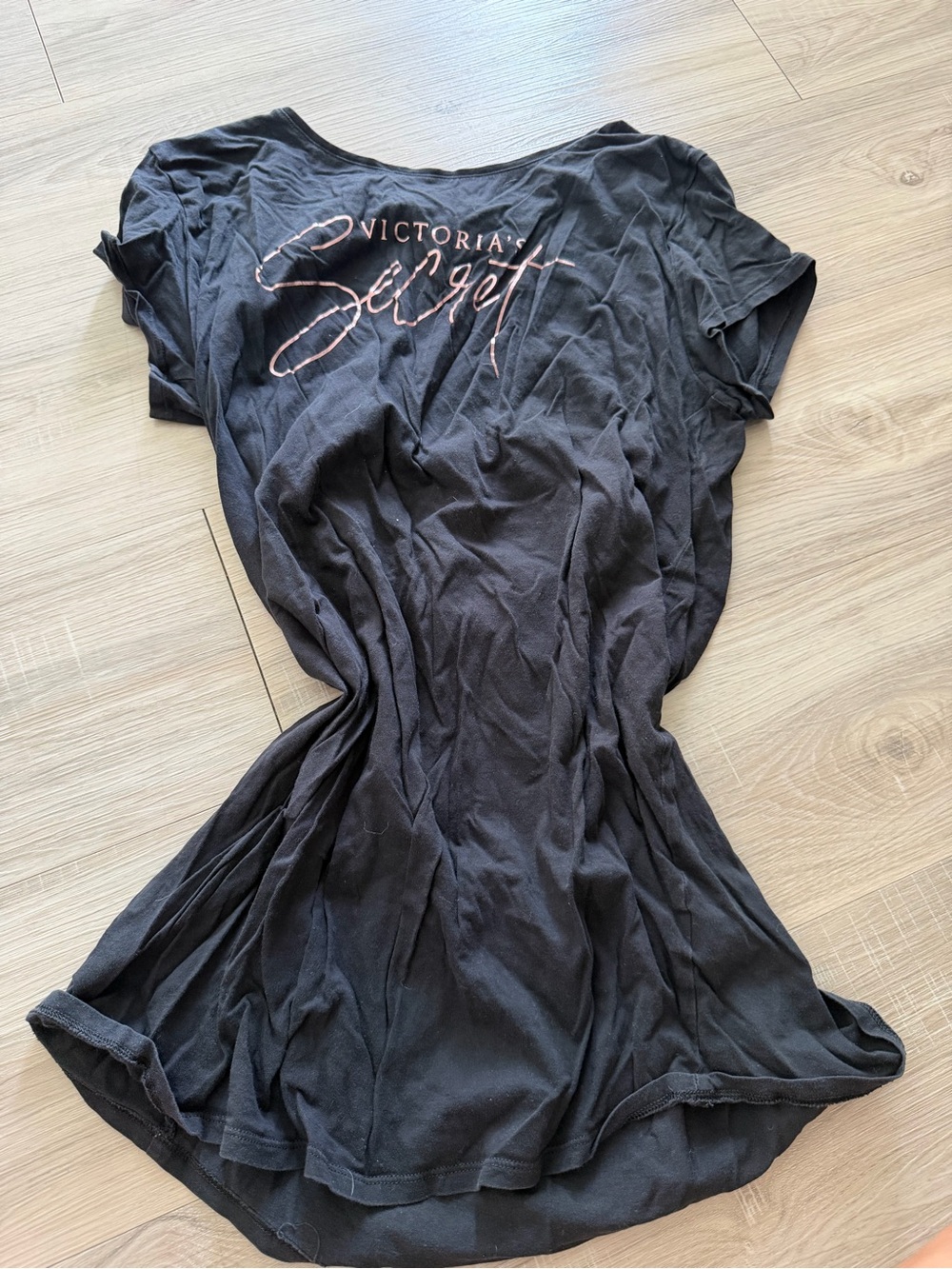 Victoria's Secret Black Short Sleeve Logo Sleep Tee with Pink Script